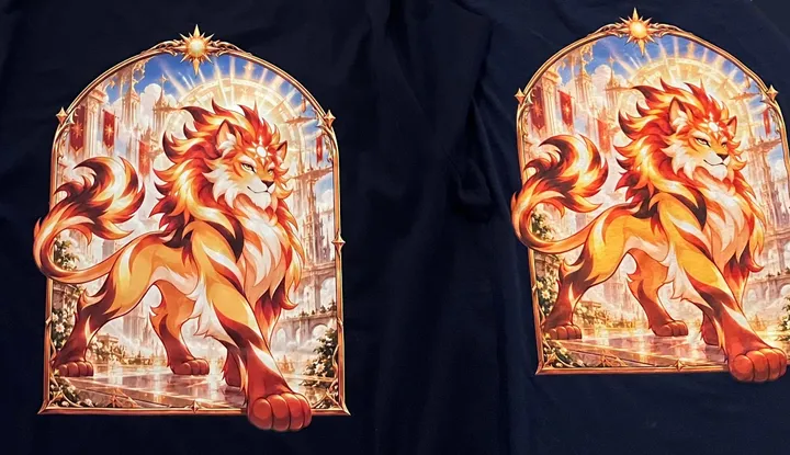 Two T-shirts laid side by side, back up, with the DTF Creator 2.0 on the left and a DTG shirt on the right